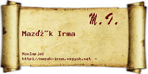 Mazák Irma névjegykártya